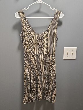 See You Monday Black and Cream Tribal-Print Sleeveless Fit & Flare Mini Dress